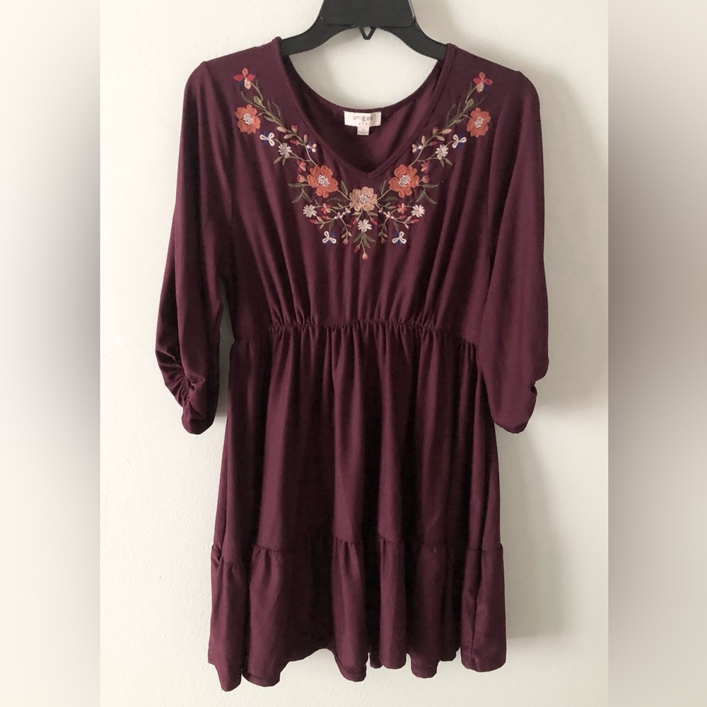 Umgee Plum Embroidered Mini Dress
